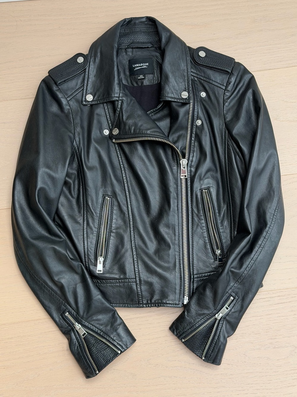 LAMARQUE Donna Signature Leather Biker Jacket in Black size XS